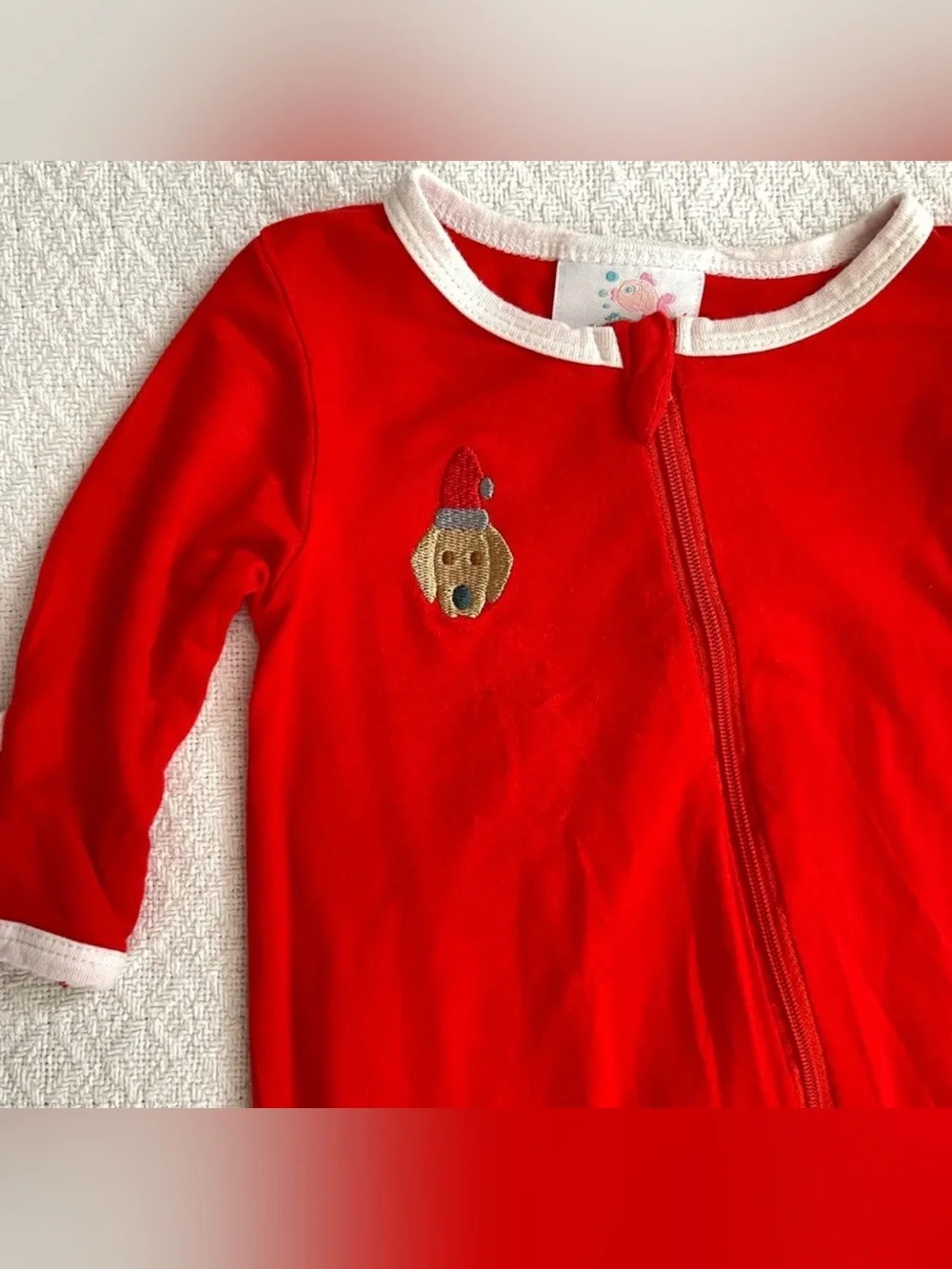 Stitchy Fish Holiday Red Embroidered Puppy Zipper Footie Sleeper